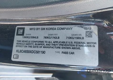 2013 Chevrolet Spark Ls Manual из США, поврежденный, VIN KL8CA6S9XDC581190